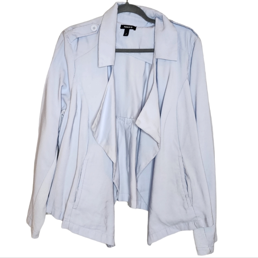 Torrid Light Blue Drape Front Twill Jacket With P… - image 1